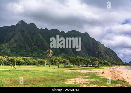 Kualoa Ridge Mountains, Oahu, Hawaii Stockfoto