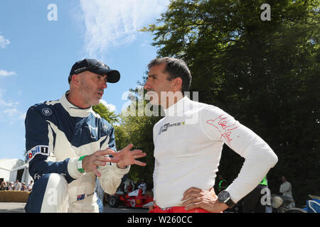 Goodwood, West Sussex, UK. 6. Juli 2019. Rennfahrer Marc Gene und David Brabham am Goodwood Festival der Geschwindigkeit - Die Geschwindigkeit der Könige Motorsport Astro-rekorde", in Goodwood, West Sussex, UK. © Malcolm Greig/Alamy leben Nachrichten Stockfoto