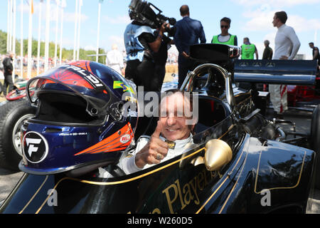 Goodwood, West Sussex, UK. 6. Juli 2019. Emerson Fittipaldi ehemalige Formel-1-Weltmeister am Goodwood Festival der Geschwindigkeit - Die Geschwindigkeit der Könige Motorsport Astro-rekorde", in Goodwood, West Sussex, UK. © Malcolm Greig/Alamy leben Nachrichten Stockfoto