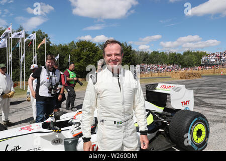 Goodwood, West Sussex, UK. 6. Juli 2019. Rubens Barrichello ehemalige Formual ein Fahrer am Goodwood Festival der Geschwindigkeit - Die Geschwindigkeit der Könige Motorsport Astro-rekorde", in Goodwood, West Sussex, UK. © Malcolm Greig/Alamy leben Nachrichten Stockfoto