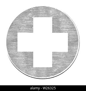 Medizinische kreuz Hand zeichnen Vintage Style schwarz und Weiß Clipart auf weißem Hintergrund, internationalen medizinischen Kreuz Symbol Stock Vektor