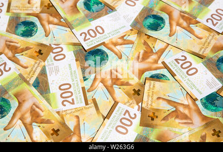 Sammlung der barnd neue Schweizer 200 Franken Banknoten (2018) Stockfoto