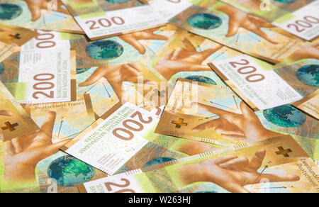 Sammlung der barnd neue Schweizer 200 Franken Banknoten (2018) Stockfoto
