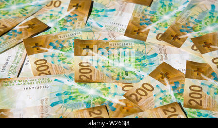 Sammlung der barnd neue Schweizer 200 Franken Banknoten (2018) Stockfoto