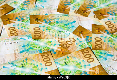 Sammlung der barnd neue Schweizer 200 Franken Banknoten (2018) Stockfoto