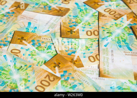 Sammlung der barnd neue Schweizer 200 Franken Banknoten (2018) Stockfoto