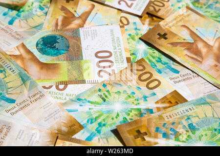 Sammlung der barnd neue Schweizer 200 Franken Banknoten (2018) Stockfoto