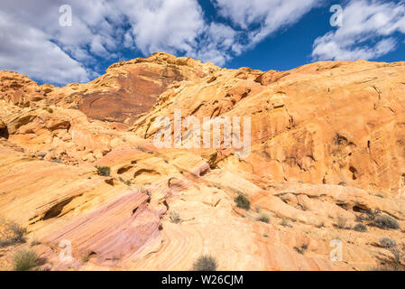 Bunte Felsformationen auf der Rainbow Vista Trail. Valley of Fire State Park, Nevada, USA. Stockfoto