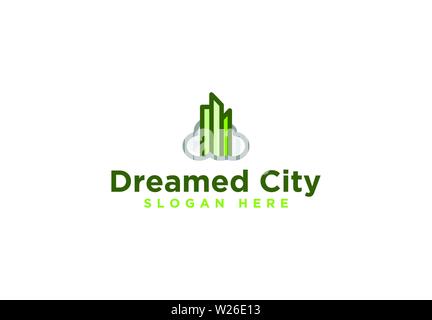 Cloud, Stadt, träumte Stadt Logo Inspiration isoliert auf weißem Hintergrund Stock Vektor