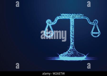 Balance Waagen, Richter, Justiz Skalen. Abstract poly niedrig, Dreieck, Punkt, Linie, Polygon. /-Blauen Hintergrund, Vektor, Abbildung Stock Vektor