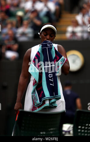 Wimbledon, 6. Juli 2019 - Sloane Stephens während ihrer dritten Runde Verlust an Johanna Konta von Großbritannien in Wimbledon. Quelle: Adam Stoltman/Alamy leben Nachrichten Stockfoto