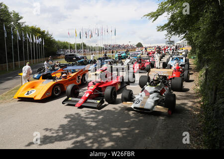 Goodwood, West Sussex, UK. 6. Juli 2019. Formel 1 und Le Mans Autos am Goodwood Festival der Geschwindigkeit - Die Geschwindigkeit der Könige Motorsport Astro-rekorde", in Goodwood, West Sussex, UK. © Malcolm Greig/Alamy leben Nachrichten Stockfoto