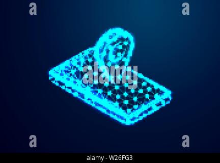 Karte zeigen und Telefon, abstrakte Low Poly, Dreieck, Punkt, Linie, Polygon. /-Blauen Hintergrund, Vektor, Abbildung Stock Vektor