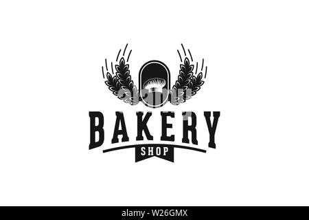 Weizenkorn, Koch hat, Vintage Bäckerei Logo Stock Vektor