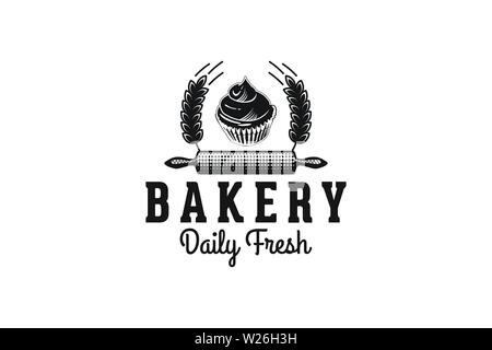 Rolling Pin, Weizen, Cupcake Bakery Logo Stock Vektor