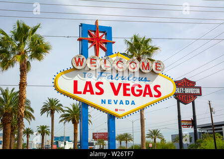 LAS VEGAS, Nevada - April 8, 2019: Der berühmte Willkommen im fabelhaften Las Vegas anmelden. USA Stockfoto