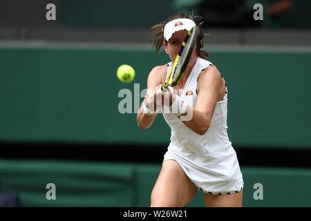 London, Großbritannien. 6. Juli 2019, den All England Lawn Tennis und Croquet Club, Wimbledon, England, Wimbledon Tennis Turnier, Tag 6; Johanna Konta kehrt in die Sloane Stephens (USA) Credit: Aktion Plus Sport Bilder/Alamy leben Nachrichten Stockfoto