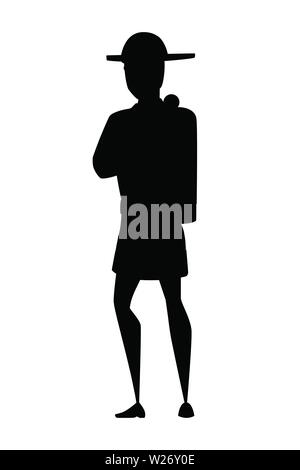 Schwarze silhouette erwachsenen männlichen Feuerwehrmann stand auf dem Boden tragen feuerfeste Form Cartoon Character Design flachbild Vector Illustration. Stock Vektor