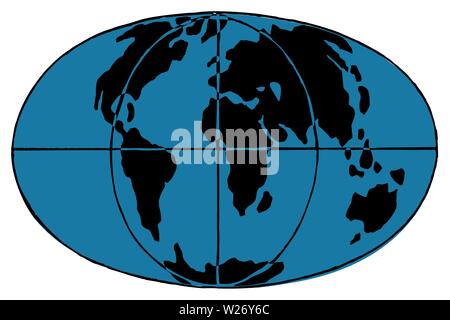 Blauer Globus mit meridianen Silhouette Stock Vektor