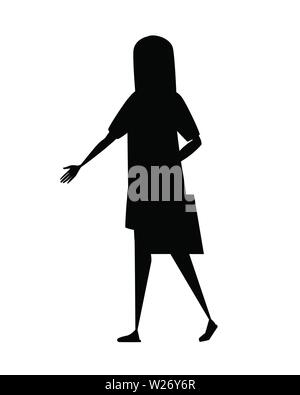 Schwarze silhouette Frau shopping Holding Tasche Cartoon Character Design flachbild Vector Illustration auf weißem Hintergrund. Stock Vektor