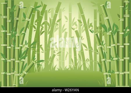 Bambus asiatische Wald Landschaft flach Vector Illustration. Stock Vektor