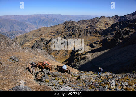 Trekking in der Cordillera Real mountain range, Bolivien Stockfoto
