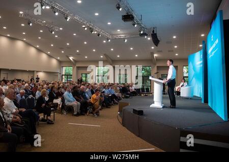 Cardiff, Wales, UK. 06 Juli, 2019. Cardiff, Wales, UK. 6. Juli 2019. Jeremy Hunt während des Wales Hustings der Konservativen Parteiführung Wahl beim All Nations. Credit: Mark Hawkins/Alamy leben Nachrichten Stockfoto