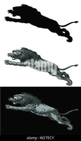 Silhouettenvektor für Löwenangriff Stock Vektor