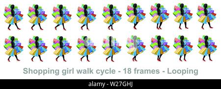 Girl Walk Cycle Animation Sprites, Loop Animation Sprite Sheet Vector Stock Vektor