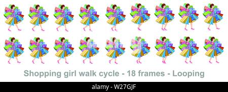 Girl Walk Cycle Animation Sprites, Loop Animation Sprite Sheet Vector Stock Vektor