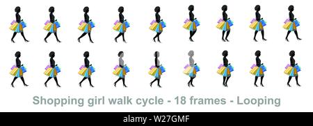 Girl Walk Cycle Animation Sprites, Loop Animation Sprite Sheet Vector Stock Vektor