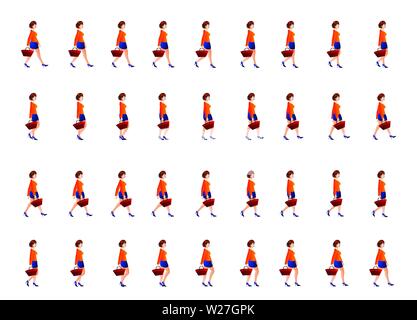 Girl Walk Cycle Animation Sprites, Loop Animation Sprite Sheet Vector Stock Vektor