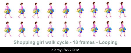 Girl Walk Cycle Animation Sprites, Loop Animation Sprite Sheet Vector Stock Vektor