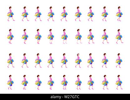 Girl Walk Cycle Animation Sprites, Loop Animation Sprite Sheet Vector Stock Vektor