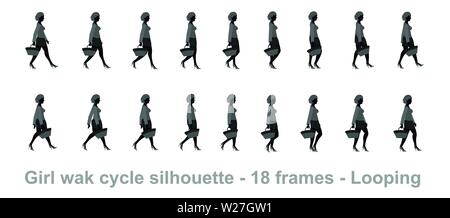 Girl Walk Cycle Animation Sprites, Loop Animation Sprite Sheet Vector Stock Vektor