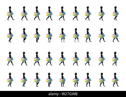 Girl Walk Cycle Animation Sprites, Loop Animation Sprite Sheet Vector Stock Vektor