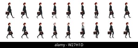 Business Girl Walk Cycle Animation Sprites, Loop Animation Sprite Sheet Vector Stock Vektor