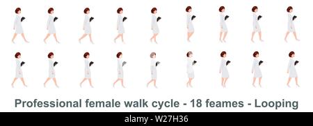 Business Girl Walk Cycle Animation Sprites, Loop Animation Sprite Sheet Vector Stock Vektor