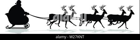 Silhouetten-Vektor für den Weihnachtsmann mit Schlitten Stock Vektor