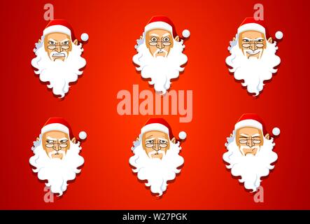 Weihnachtsmann Gesichtsausdrücke, Emoticons Stock Vektor