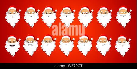 Weihnachtsmann Gesichtsausdrücke, Emoticons Stock Vektor