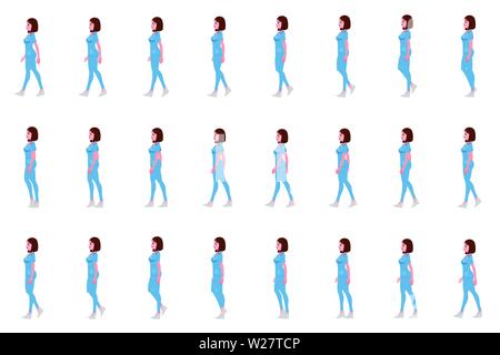 Animationssequenz des weiblichen Arztcharakters, Sprite Sheet für Schleifenanimation Stock Vektor