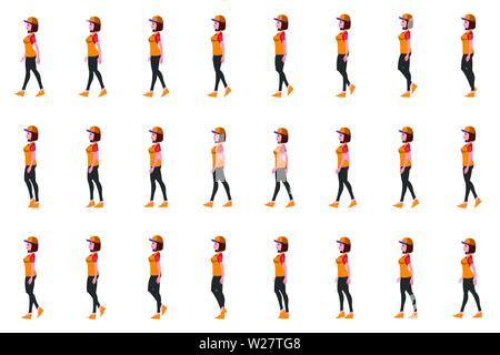 Courier Woman Character Walk Cycle Animation Sequence, Loop Animation Sprite Sheet Stock Vektor