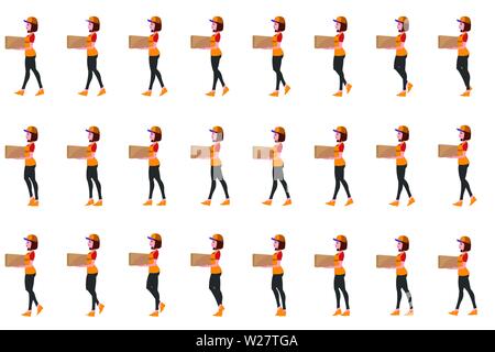 Courier Woman Character Walk Cycle Animation Sequence, Loop Animation Sprite Sheet Stock Vektor