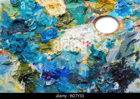 Künstler Palette hautnah. Ansicht von oben. Stockfoto