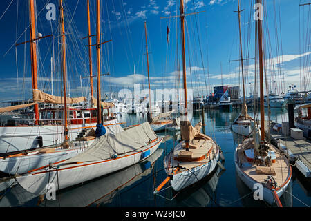 Boote, Viaduct Basin, Auckland, Nordinsel, Neuseeland Stockfoto