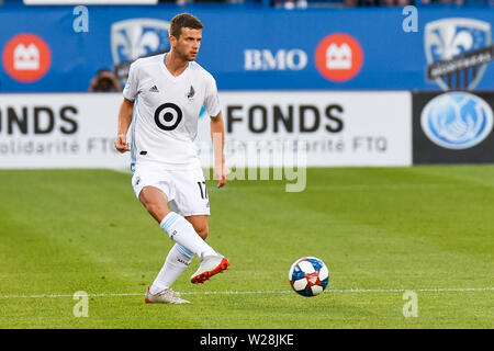 Montreal, QC, Kanada. 06 Juli, 2019. Minnesota United FC Mittelfeldspieler Collin Martin (17) den Ball während der Minnesota United FC am Montreal Impact Spiel bei Saputo Stadium in Montreal, QC, Kanada. David Kirouac/CSM/Alamy leben Nachrichten Stockfoto