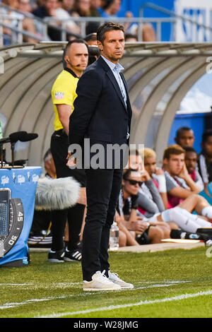 Montreal, QC, Kanada. 06 Juli, 2019. Auf Montreal Impact Haupttrainer Remi Garde bei der Minnesota United FC am Montreal Impact spiel Blick an Saputo Stadium in Montreal, QC, Kanada. David Kirouac/CSM/Alamy leben Nachrichten Stockfoto