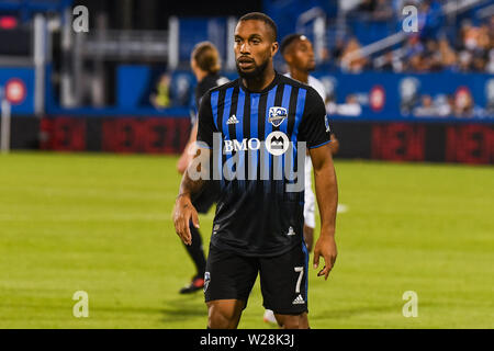 Montreal, QC, Kanada. 06 Juli, 2019. Blick auf Montreal Impact Mittelfeldspieler Harry Novillo (7) Während der Minnesota United FC am Montreal Impact Spiel bei Saputo Stadium in Montreal, QC, Kanada. David Kirouac/CSM/Alamy leben Nachrichten Stockfoto