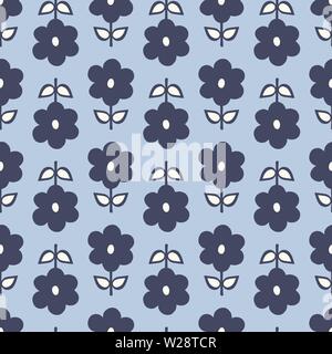 Nahtlose Muster wiederholen von Stilisierten marine blau Blumen und Blätter in einem geometrischen Muster. Einen schönen floralen vektor design. Stock Vektor